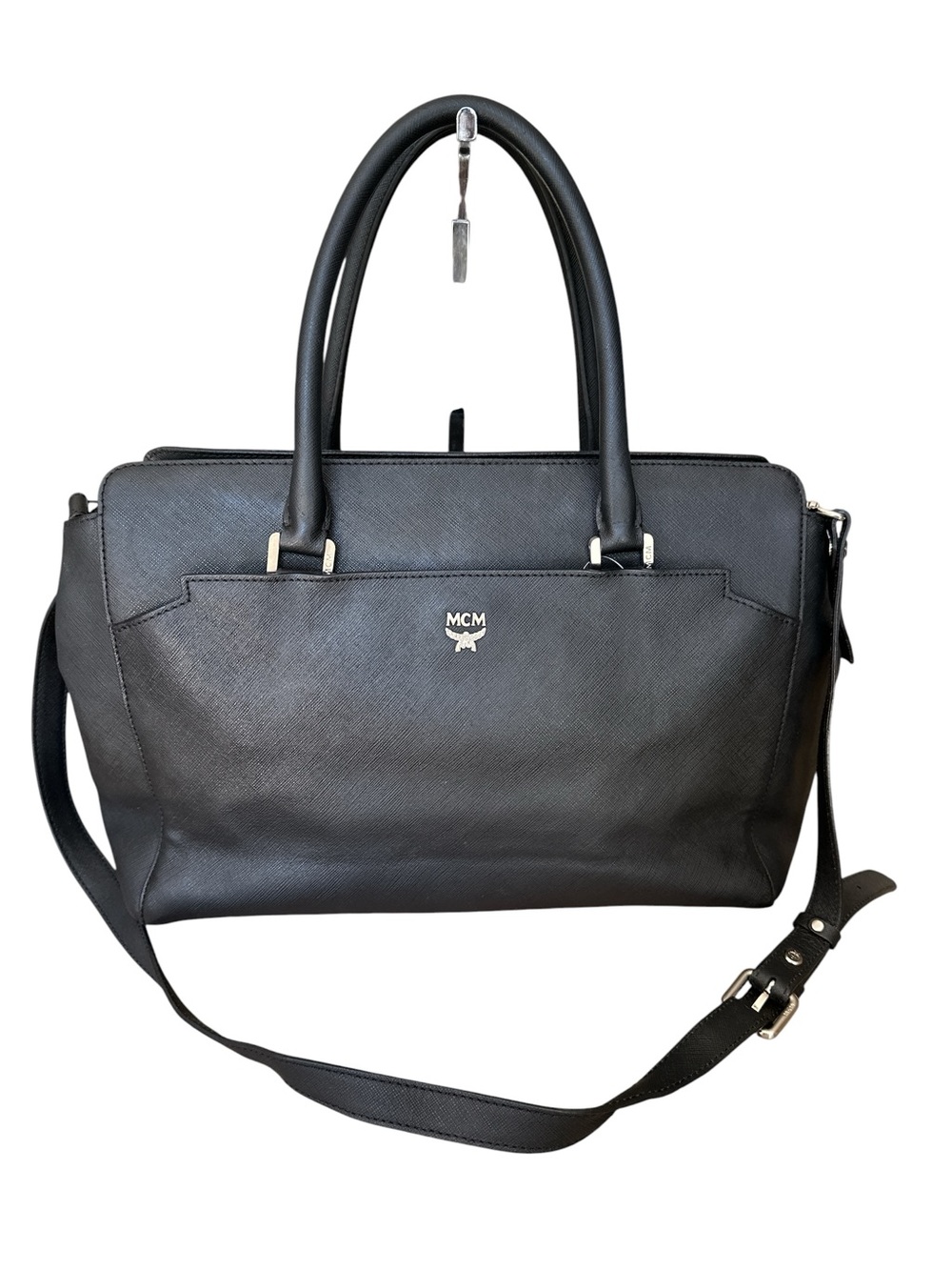 MCM Black Leather Satchel with Detachable Crossbody Strap